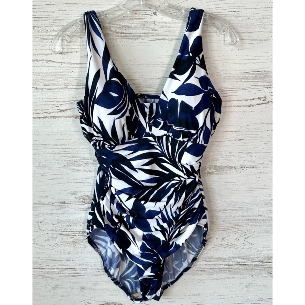 Lands' End One Piece Floral Swimsuit Navy, Black & White Size 10